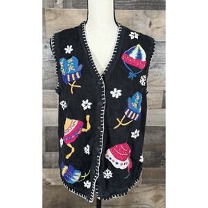 Vintage B.P. Design Winter Holiday Sweater Vest Large Mittens Hats Snowflakes
